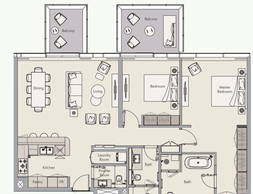 Ellington Beach House two-bedroom Atlantis-view residence floor plan