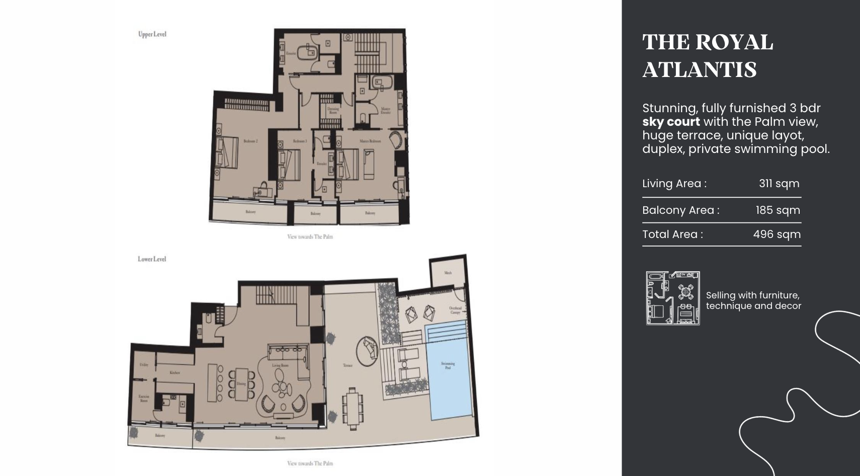 The Royal Atlantis three-bedroom Sky Court duplex floor plan